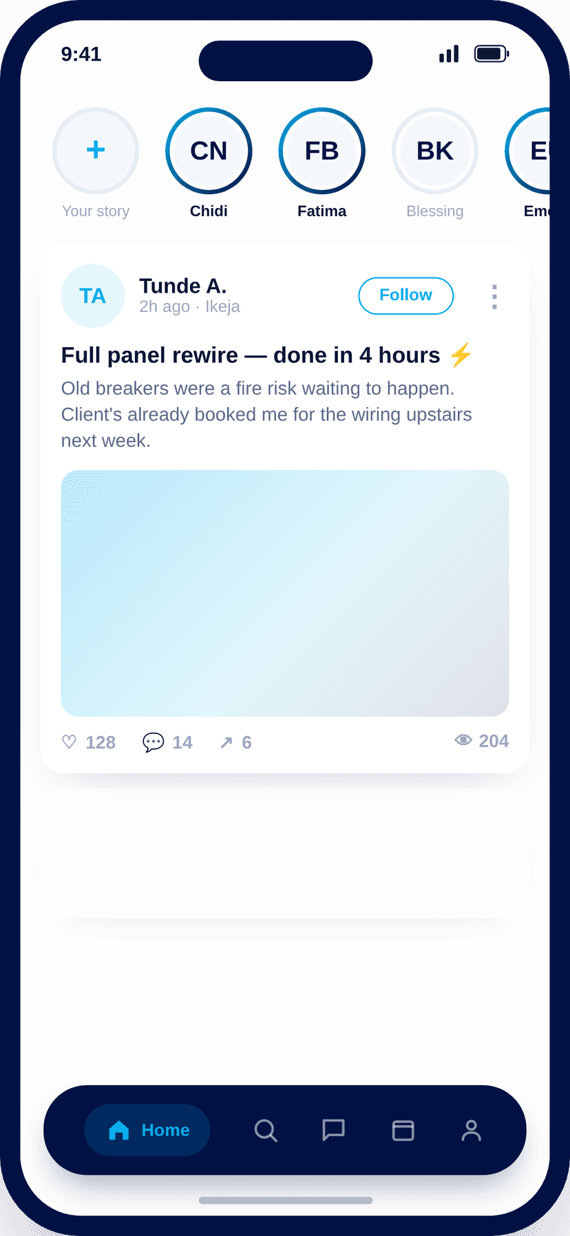 Pluxrr social feed showing a provider's finished-work post